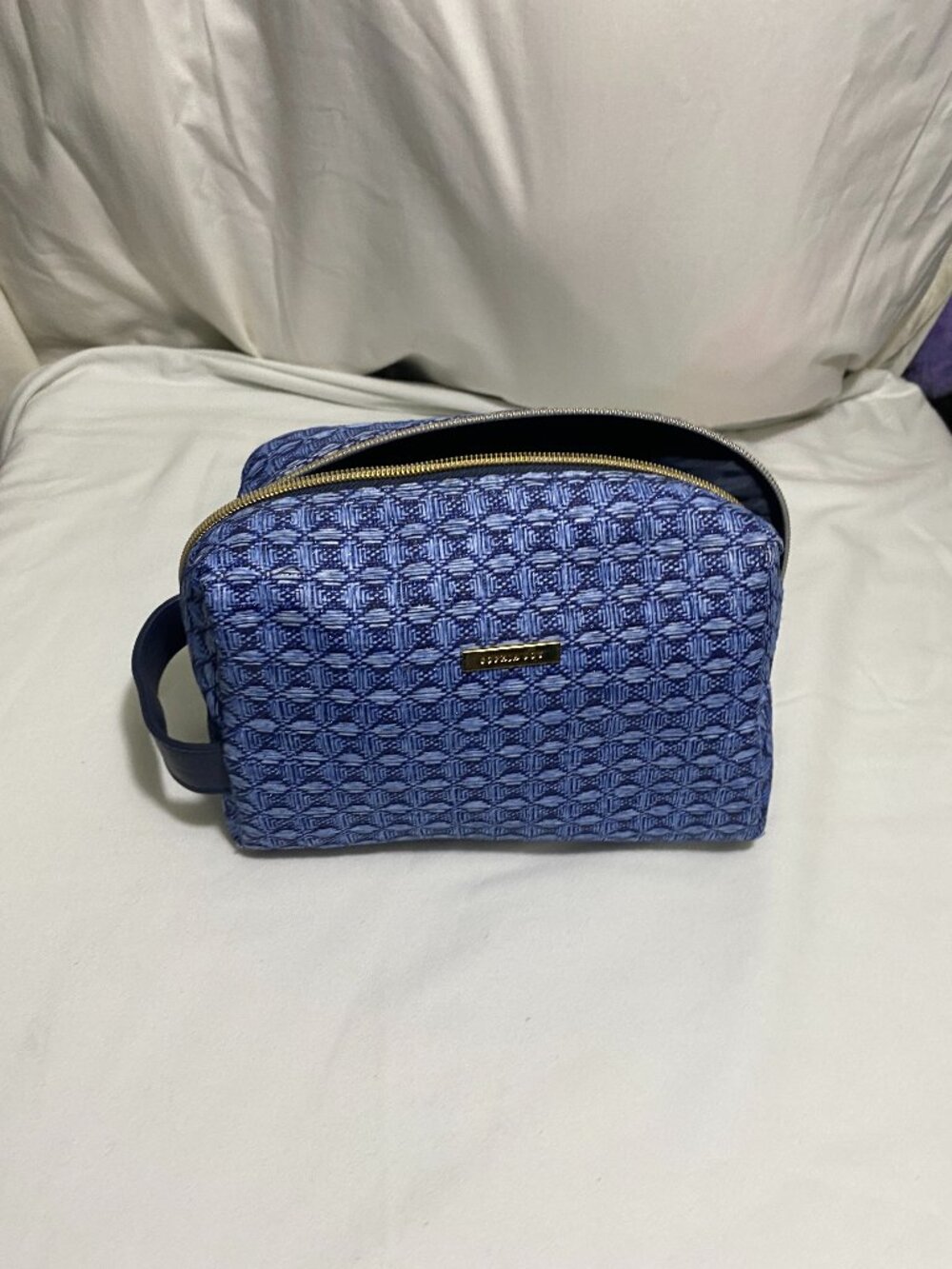 Sophia Joy Blue Geometric Travel Toiletry Bag Cosmetic Makeup Organizer Zip Case